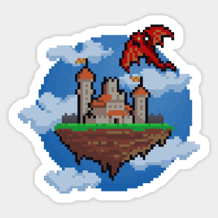 Pixel Art Fantasy Castle and Dragon Sticker